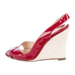 CHRISTIAN LOUBOUTIN size 38.5 red patent WEDGES